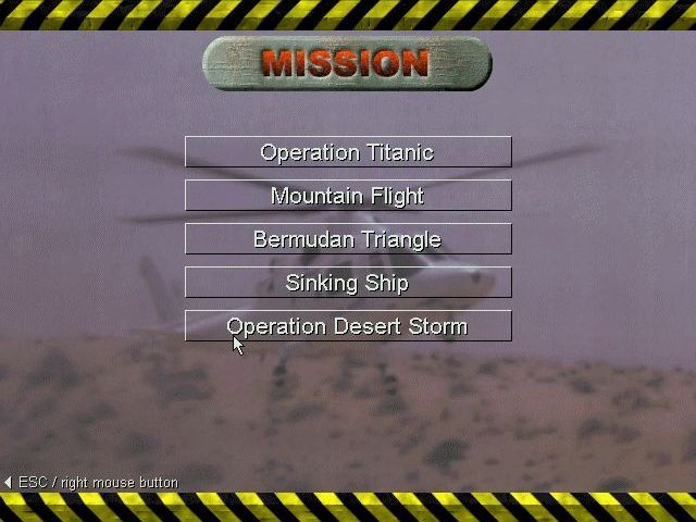 All In One: Flight Games (Windows) screenshot: An example of how the Search And Rescue Lite version differs from the main game. Three of the Search Missions are missing; Mountaineers in a Blizzard, The Wild Wild Sea, and Born to be Wild