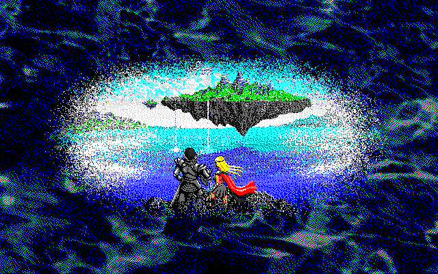 Bretonne Lais (PC-98) screenshot: Floating islands...
