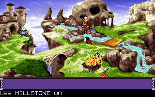 Goblins Quest 3 (DOS) screenshot: Blount as a giant in the countryside