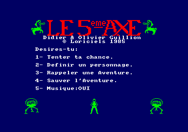 The Fifth Axis (Amstrad CPC) screenshot: Title screen (French version)