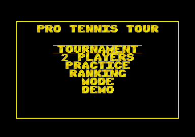 Pro Tennis Tour (Amstrad CPC) screenshot: Main menu (Plus/GX4000)