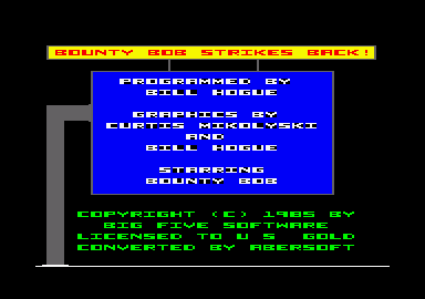 Bounty Bob Strikes Back! (Amstrad CPC) screenshot: Title screen