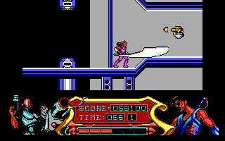 Strider (DOS) screenshot: Level 4: Beware with the Droids (EGA).