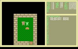 Silmar (DOS) screenshot: In the first room, your werewolf character is the brown furry guy by the ladder. The green guy is a monster. There is a treasure chest nearby.