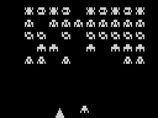 Galaxy Invasion -Plus- (TRS-80) screenshot: A More Difficult Wave