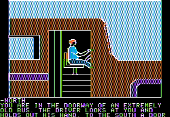 Kabul Spy (Apple II) screenshot: Bus Terminal