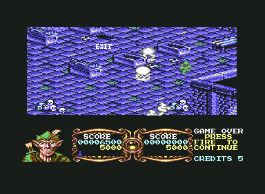 Gauntlet III: The Final Quest (Commodore 64) screenshot: Another dungoen, or is that the church? :)