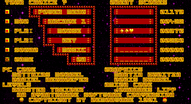 The Power (DOS) screenshot: Main Menu
