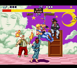 Fighter's History (SNES) screenshot: Some fighting going on