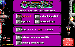 OverKill (DOS) screenshot: Game menu
