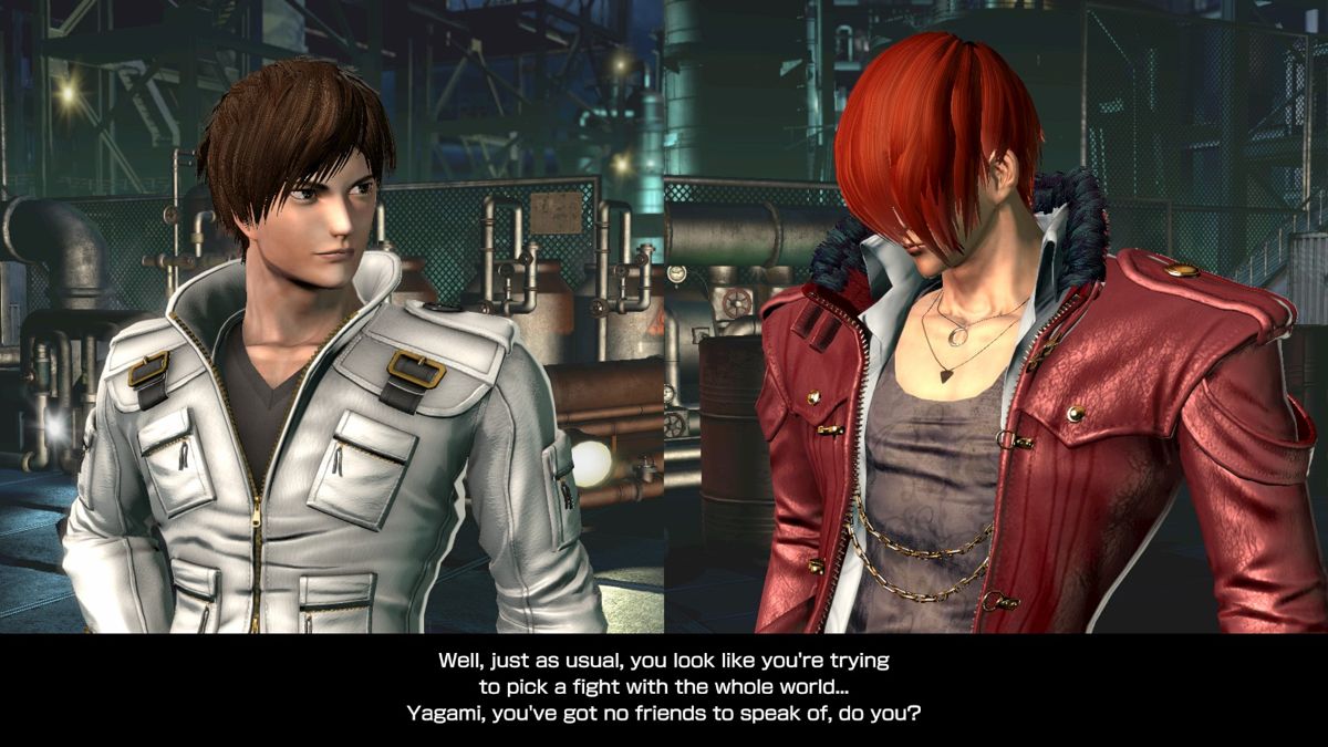 The King of Fighters XIV: Steam Edition (Windows) screenshot: Some characters have pre-fight dialogue. In some cases, the background music changes to a special remixed song from a related game.