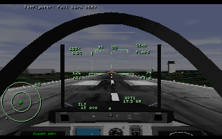 JetFighter: Full Burn (DOS) screenshot: Taking off (VGA software mode, demo version).