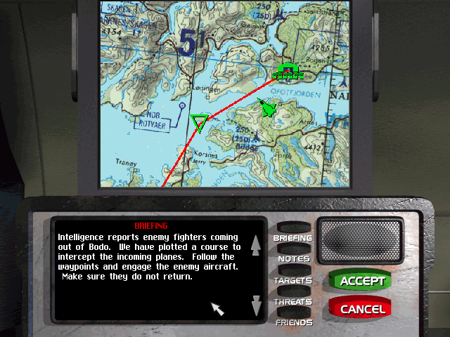 JetFighter: Full Burn (DOS) screenshot: Mission briefing.