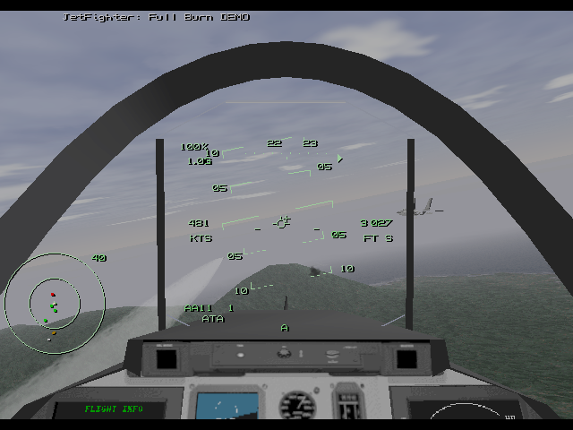 JetFighter: Full Burn (DOS) screenshot: Firing a missile (3dfx, demo version).