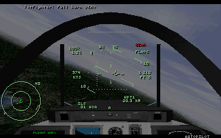 JetFighter: Full Burn (DOS) screenshot: In-flight cockpit view (VGA, demo version).