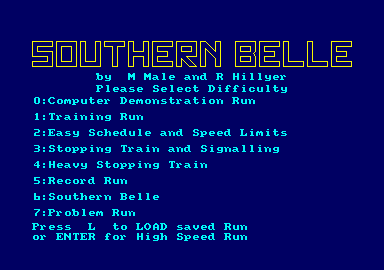 Southern Belle (Amstrad CPC) screenshot: Options screen.