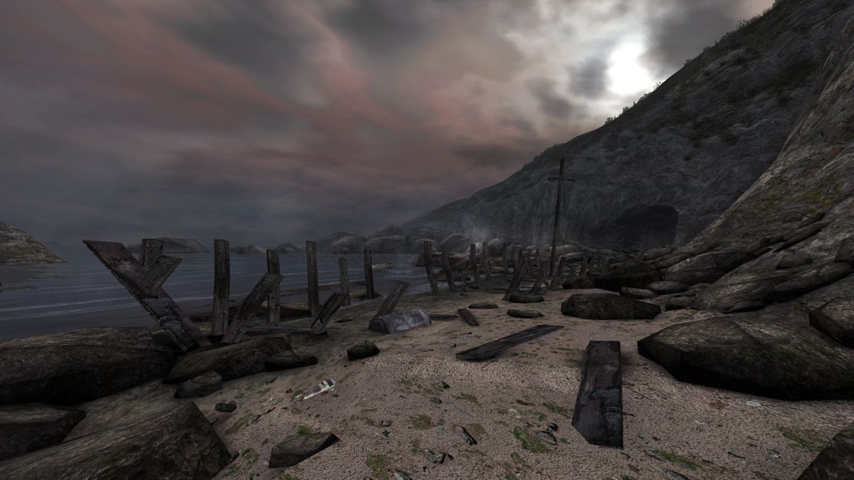 Dear Esther: Landmark Edition (Windows) screenshot: Remains of an old ship... or someone stopped building one before it was completed