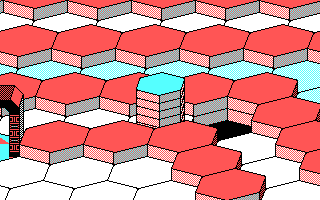 Hexsider (DOS) screenshot: That hole in the ground was solid floor a second ago (CGA)