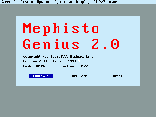 Mephisto Genius 2 (DOS) screenshot: Title screen