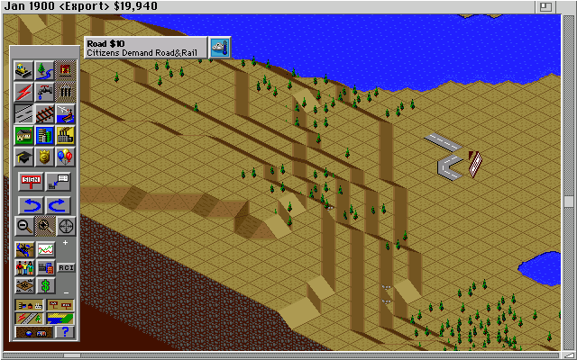 SimCity 2000 (Amiga) screenshot: Building some roads. (Hi Res AGA)