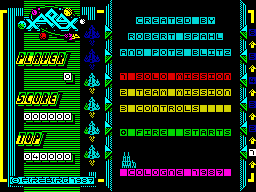 Xarax (ZX Spectrum) screenshot: Title screen.