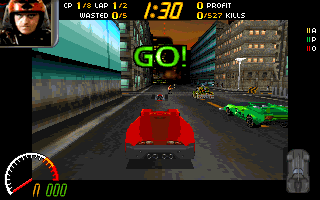 Carmageddon (DOS) screenshot: Starting a race (VGA)