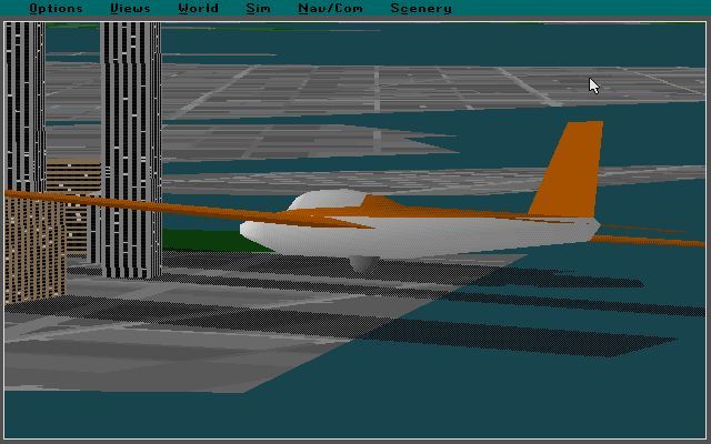 Microsoft Flight Simulator (v5.0) (DOS) screenshot: This is the sailplane heading towards Manhattan, USA