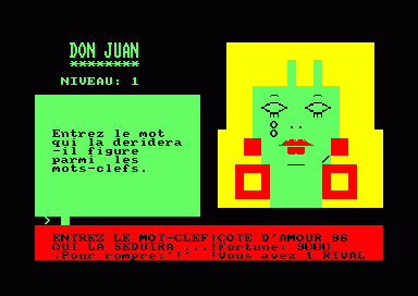 Don Juan (Amstrad CPC) screenshot: She's crying (a voluptuous blonde)