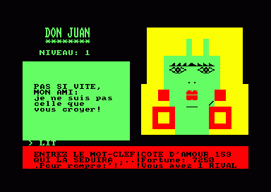 Don Juan (Amstrad CPC) screenshot: She's angry (a voluptuous blonde)