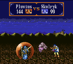 Gemfire (SNES) screenshot: Battle between two wizards - Wizards are the most powerful units