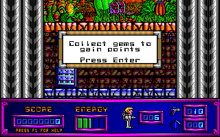 Gateworld: The Home Planet (DOS) screenshot: Collect gems to gain points (The Home Planet)