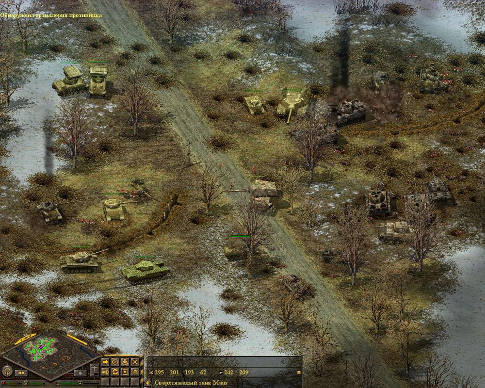 Blitzkrieg (Windows) screenshot: The Battle Of Prototypes. Neither Maus nor T-28 participated in combat in reality.