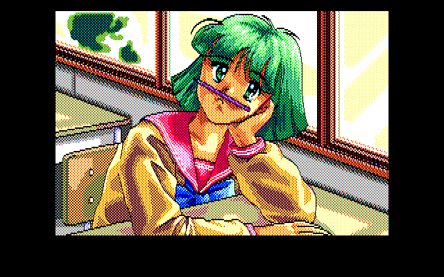 Pocky 2: Kaijin Aka Manto no Chōsen (PC-88) screenshot: Miki is thinking