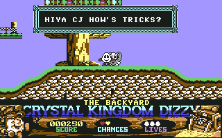 Crystal Kingdom Dizzy (Commodore 64) screenshot: Talking with CJ.