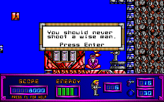 Gateworld: The Home Planet (DOS) screenshot: Don't shoot a wise man (The Home Planet)