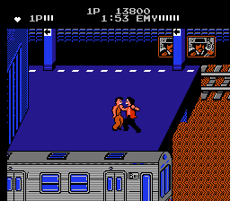 Renegade (NES) screenshot: Look like the thug is about to open up a serious can of whoopass on him