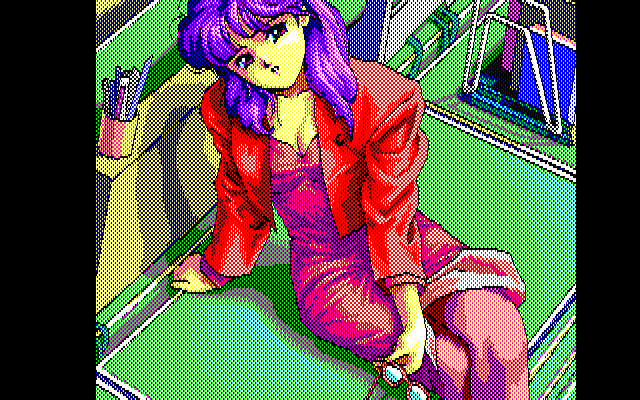 Pocky 2: Kaijin Aka Manto no Chōsen (PC-88) screenshot: Stereotypical sexy teacher