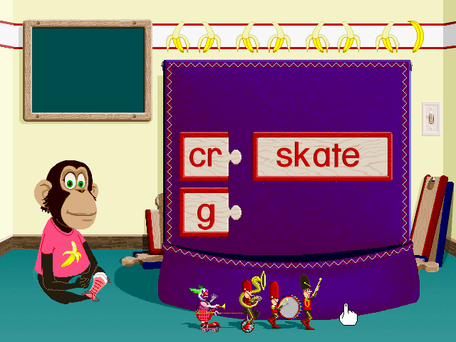 Ready, Set, Read with Bananas & Jack (Windows 3.x) screenshot: A brass orchestra congratulates you on winning the mini-game