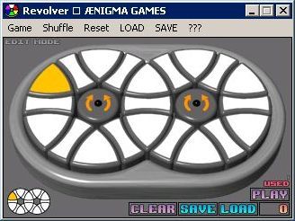 Revolver (Windows) screenshot: The editing function that allows the user to create their own puzzle. Repeated clicking on a segment cycles through the available colours