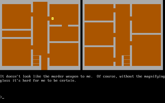 Sleuth (DOS) screenshot: Examining the bottle opener. This doesn't seem to be the murder weapon...
