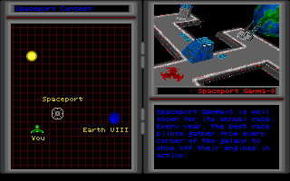 Star Quest I in the 27th Century (DOS) screenshot: A space racing event allows for a non-violent alternative to all the shooting around.