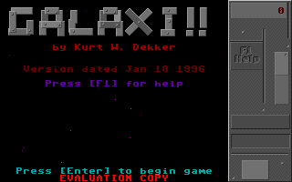 Galaxi (DOS) screenshot: Shareware version: the game's main screen