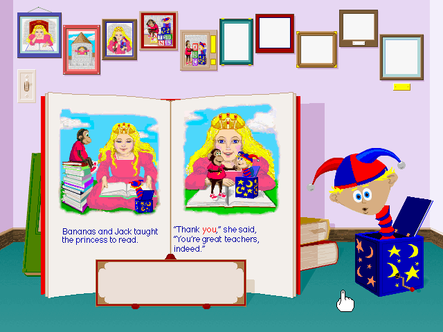Ready, Set, Read with Bananas & Jack (Windows 3.x) screenshot: Half of the story has been read