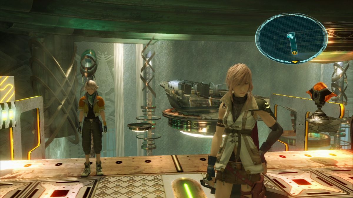 Final Fantasy XIII (PlayStation 3) screenshot: Lots of floating elevators... finally reached the exit.