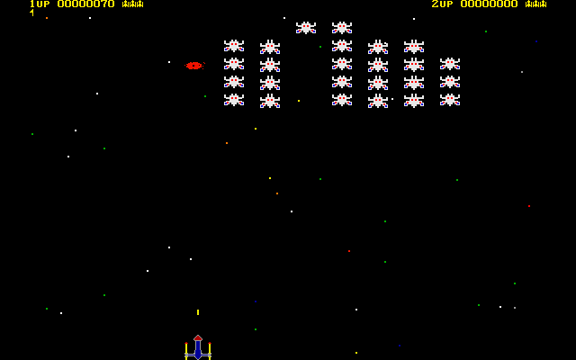 The Galaxians (DOS) screenshot: Got one!