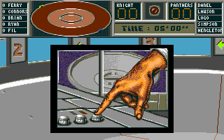 Killerball (DOS) screenshot: Referee pushes the button to throw the ball