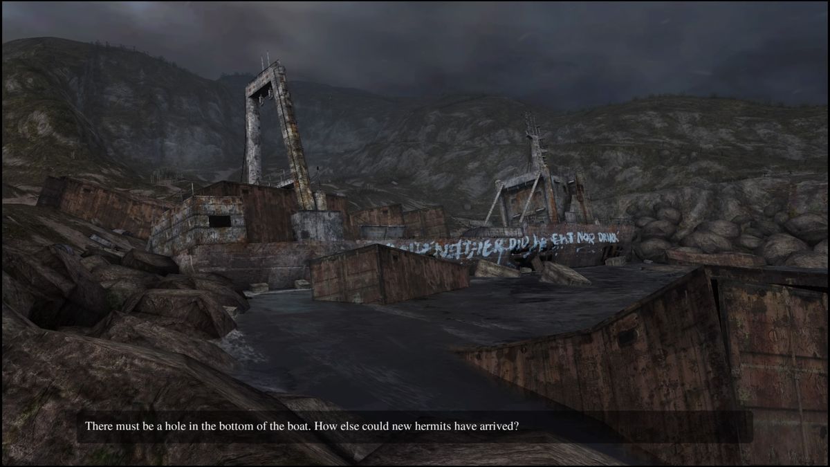 Dear Esther: Landmark Edition (PlayStation 4) screenshot: There's something written on the starboard part of the ship