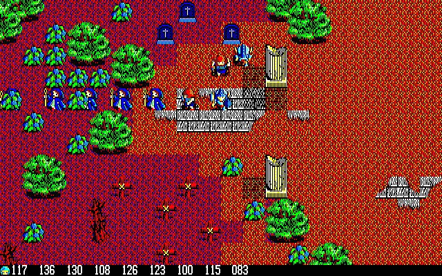 Silver Ghost (PC-88) screenshot: ...and is ambushed by all sorts of creatures in the graveyard