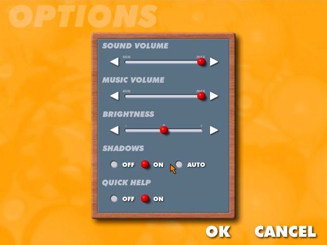 Rolling Marbles (Windows) screenshot: The in-game configuration options