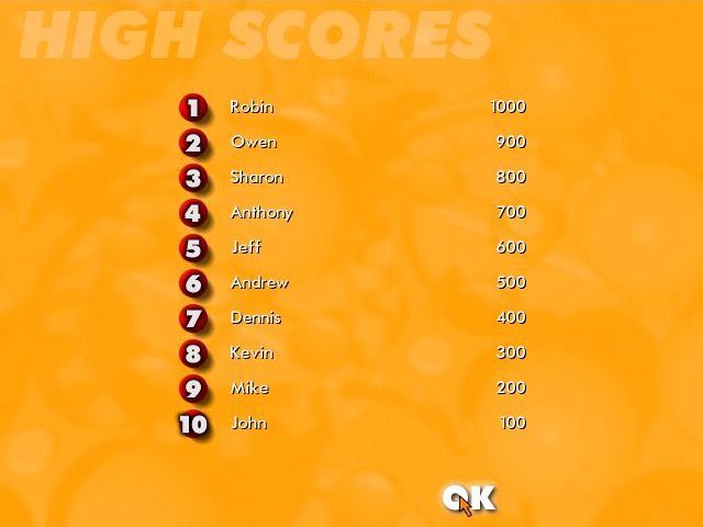 Rolling Marbles (Windows) screenshot: The high score table comes pre-populated